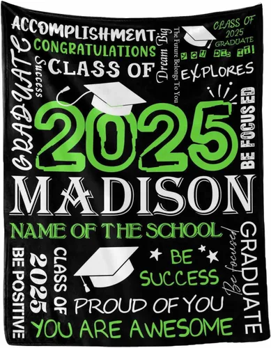 Vista 12 de MyPupSocks Manta personalizada para regalo de graduación, felicitaciones clase de 2025, manta azul personalizada de forro polar 2025 para hermana