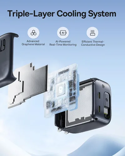 Vista 6 de Baseus Cargador retráctil USB C, 67 W 3 en 1 bloque de carga rápida con enchufe plegable, Enercore CJ11 PD/PPS para Galaxy S25/iPhone 17/16/15