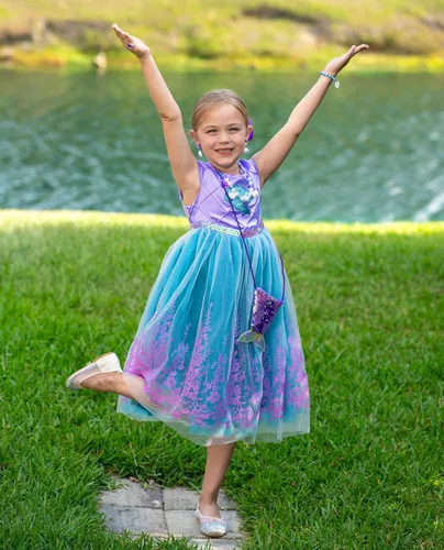 Vista 4 de Vestido de Sirena para Niñas, Disfraz de Princesa para Halloween, Cosplay, Vestido Elegante para Fiestas de Cumpleaños