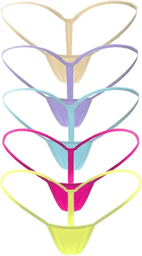 Vista 5 de Tangas Micro Tangas Pequeñas Bragas Ropa Interior para Mujer 5-packs Beige