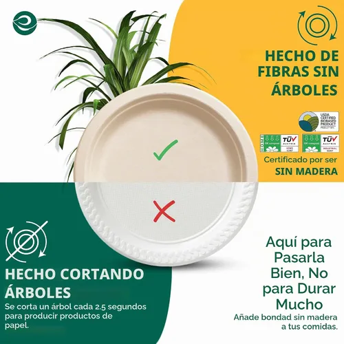 Vista 8 de ECO SOUL Platos de papel de bagazo desechables de 9 pulgadas