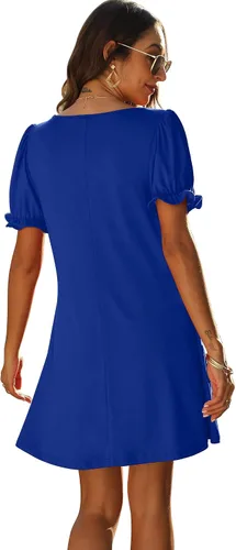 Vista 4 de FAPPAREL Vestidos casuales para mujer, manga corta abombada, cuello en V, primaveraverano