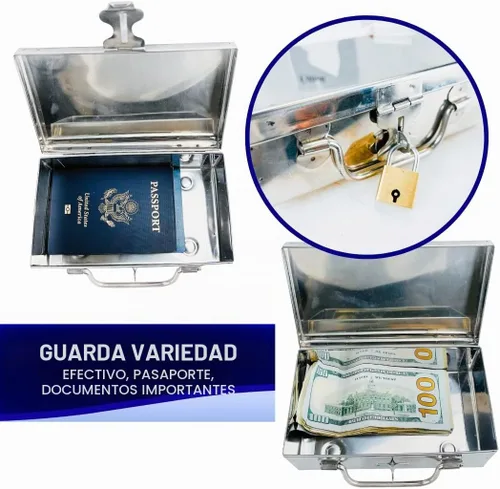 Vista 4 de Bin Buddy Caja de almacenamiento de acero para candado, diseño compacto de 7 x 4 x 2 pulgadas, ideal para almacenar joyas, reliquias, pasaportes