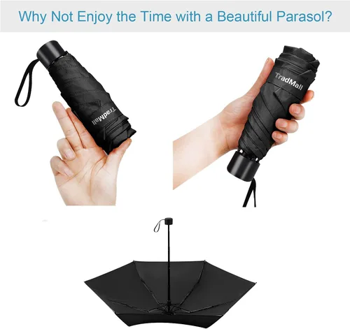 Vista 2 de TradMall - Miniparaguas de viaje, portátil, ligero, compacto, con 95% de protección UV para sol y lluvia