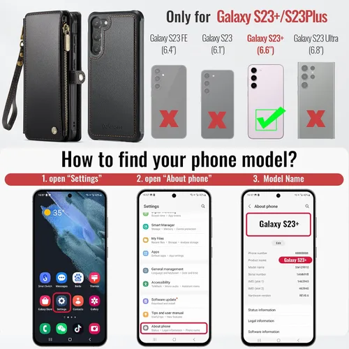 Vista 7 de Defencase Funda Cartera Magnética para Samsung Galaxy S23+/ S23 Plus Compatible con Magsafe con Bloqueo RFID, Cremallera y Portarjetas, Funda