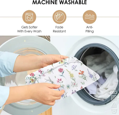 Vista 6 de YIYEA Sábana bajera ajustable floral con funda de almohada, sábana bajera de microfibra de doble cepillado de alta calidad, bolsillo profundo de 16