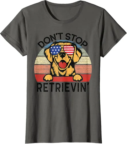 Vista 4 de Golden Retriever Dog Don't Stop Retrievin' Camiseta, Gris
