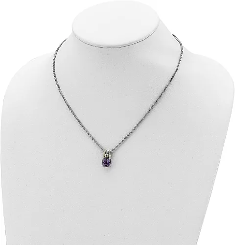 Vista 4 de Collar de plata de ley 925 de 14 quilates, cojín de 18 pulgadas, color morado, amatista, verde, peridoto con dije, joyería fina para mujer, regalos