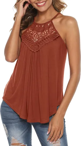 Vista 3 de Bluetime - Camisetas sin mangas con cuello halter para mujer, de encaje, con tirantes delgados, para verano