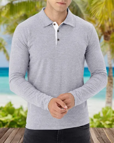 Vista 3 de Aiyino Camisas polo de manga cortalarga para hombre, estilo casual, ajustadas, básicas, de algodón