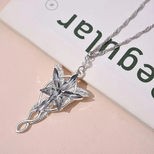 Vista 4 de RXYIWW Lord of The Ring Arwen Evenstar Collar de El Señor de los Anillos Regalos Hobbit Collar con colgante de circonita cúbica, joyería élfica