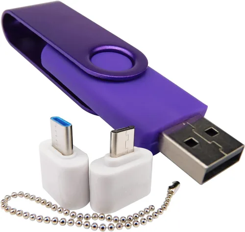 Vista 16 de Mini unidad flash USB de capacidad con 1 OTG (Micro USB) y 1 adaptador tipo C (USB-C) para teléfono móvil (naranja, 128 MB)