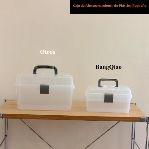 Vista 6 de Caja de almacenamiento de plástico multiusos con asa y cerradura de pestillo, gris transparente Transparente/Gris
