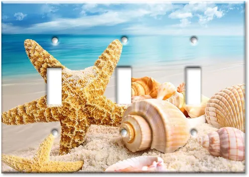 Vista 5 de Art Plates - Placa decorativa de pared de metal con palanca de 1 pandilla - Cubierta de placa de interruptor de luz de una pandilla - Conchas de mar