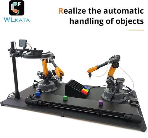 Vista 5 de wlkata Mirobot 6DoF Mini Industrial Robot Arm Kit profesional Plus Juego de cinta transportadora programable Robot Arm Light Professional Desktop