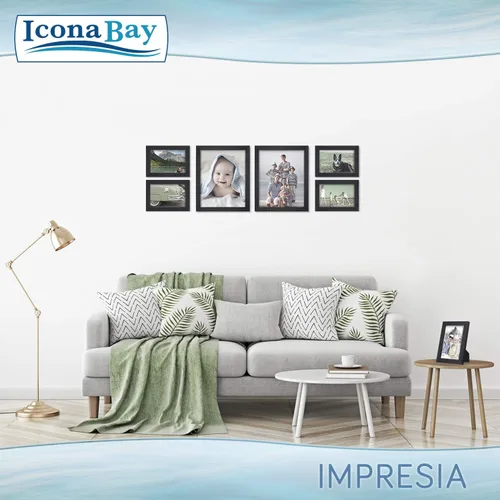 Vista 6 de Icona Bay Impresia Collection - Juego de portarretratos de 5 x 7 pulgadas (negro, 4 unidades), diseño simple y moderno, soporte de mesa y ganchos