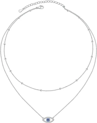 Vista 18 de Collares en Capas para Mujeres Plata de Ley S925 Gargantillas Collar para Mujeres Círculo/Corazón/Doble Círculo/Cruz/Estrella/Collar de Mal de Ojo