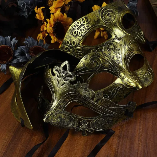 Vista 8 de Amosfun 4 piezas de máscara de mascarada, máscara griega romana vintage, máscara para fiesta veneciana, Halloween, cosplay, máscara para hombres