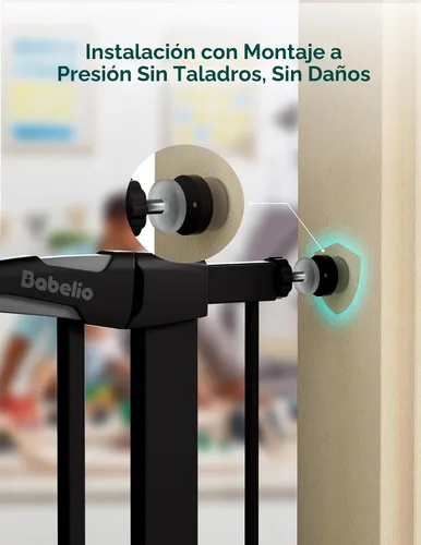 Vista 8 de Babelio - Puerta para bebé mejorada con puerta ajustable para gatos, CatPrivilege, puerta duradera para perros de 29-43 pulgadas con cierre Negro