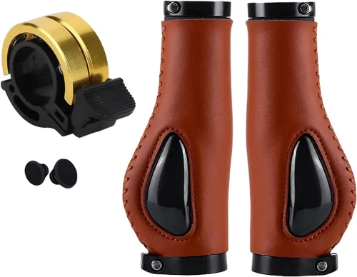 Vista 9 de Empuñaduras de bicicleta antideslizantes de silicona cómodas empuñaduras de mano de cuero con manillar Juego de campanas de anillo de bicicleta