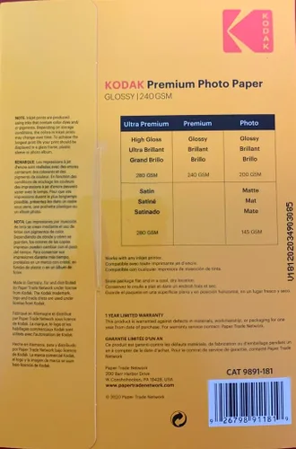 Vista 3 de Kodak Papel fotográfico brillante de 4 x 6 pulgadas, 100 unidades de 66 libras - 8.47 oz/m (41175-9891181). Este producto no es compatible