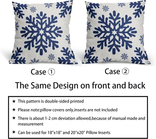Vista 157 de Fundas de almohada decorativas de Navidad negras 40x40 cm con copos de nieve blancos de Navidad, juego de 2, temática rústica de invierno