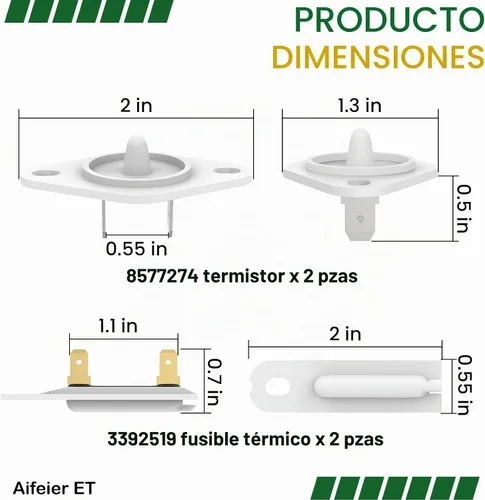 Vista 2 de Termistor de secadora 8577274 de 2 piezas y fusible térmico de secadora