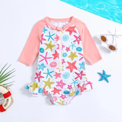 Vista 21 de MERSARIPHY Traje de baño de una pieza para niña pequeña, traje de baño de manga larga, traje de baño para niñas