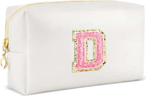 Vista 97 de URSKYTOUS Regalos para niñas, bolsa de maquillaje con inicial, bolsa de cosméticos personalizada con cremallera, bonita bolsa de aseo de viaje, Azul