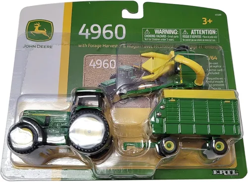 Vista 2 de John Deere Tractor escala 1/64 4960 con cosechadora de forraje y vagón - LP67313