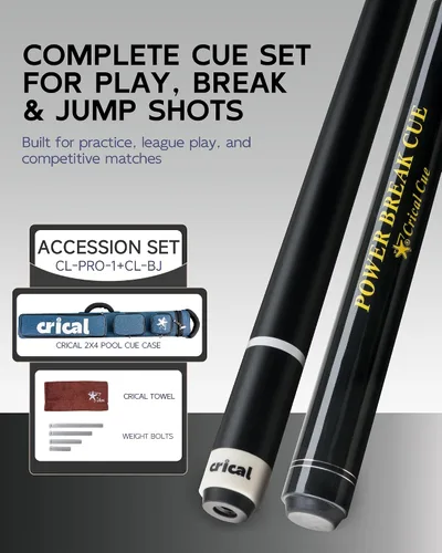 Vista 7 de CRICAL Pool Cue Set, 58" Pro Taper Carbon Fiber Playing Stick with 12.5mm Tip, 3/8×8 Joint, 54.3" Maple Jump Break Stick with 13.5mm Bakelite Tip