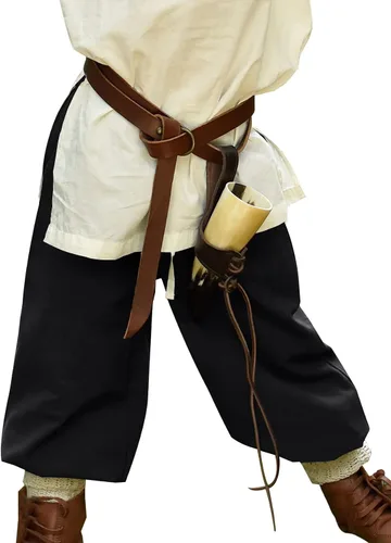 Vista 2 de Bbalizko Pantalones piratas medievales para niños, disfraz vikingo renacentista con cordón ajustable para Halloween, cosplay, gótico, pantalones