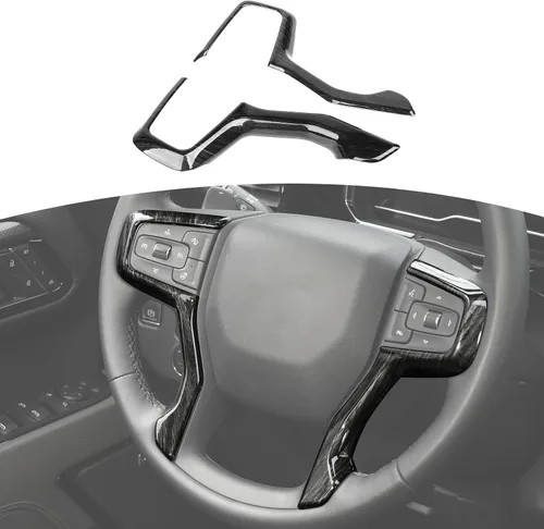 Vista 8 de RT-TCZ Para Silverado - Panel de volante para Chevy Tahoe 2021 Up Suburban 2020 Up Silverado 2019 Up Negro grano de madera accesorios interiores 2