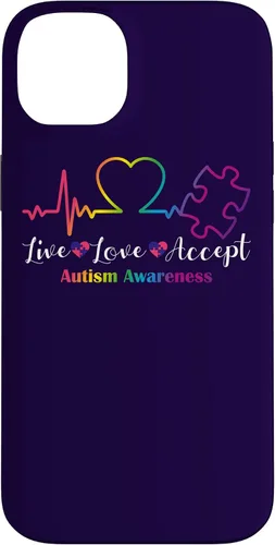 Vista 15 de Funda para iPhone 13 Pro Max Live Love Acept Autismo Concientización ECG Línea de Pulso Autismo Mamá
