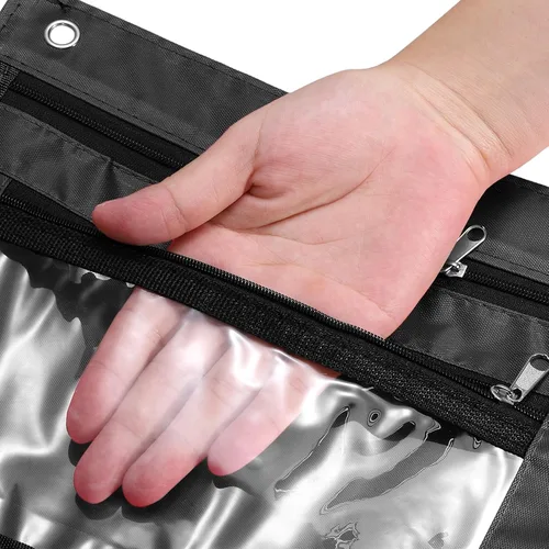Vista 4 de PATIKIL Estuche expandible para lápices de 3 anillos, 1 paquete de tela Oxford de gran capacidad con cremallera, estuche para oficina y hogar