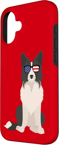 Vista 2 de Border Collie July 4th Patriotic American Sunglasses Dog Case for iPhone 16