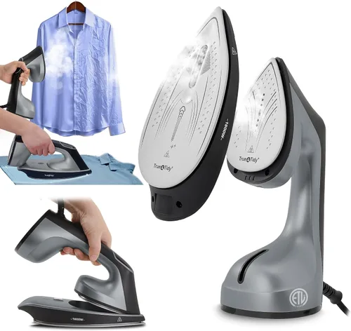 Vista 7 de True & Tidy Hierro 2 en 1 y vaporizador de mano, sistema de calefacción dual de 1600 W con placa revestida de cerámica, pantalla LCD, tecnología