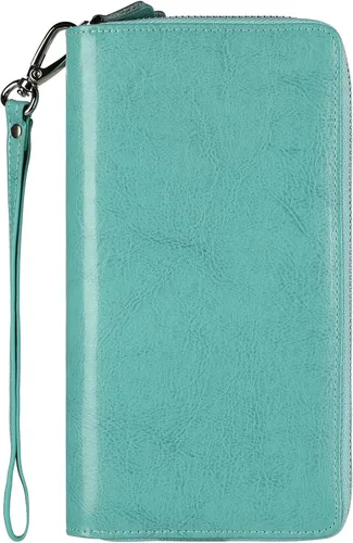 Vista 14 de Lavemi Pequeña cartera compacta para mujer, con bloqueo RFID, de piel auténtica, plegable, con ventanas de identificación