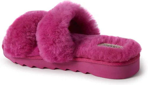 Vista 8 de Dearfoams Fireside Benalla - Pantuflas de piel de oveja de doble banda fácil de poner y quitar para mujer