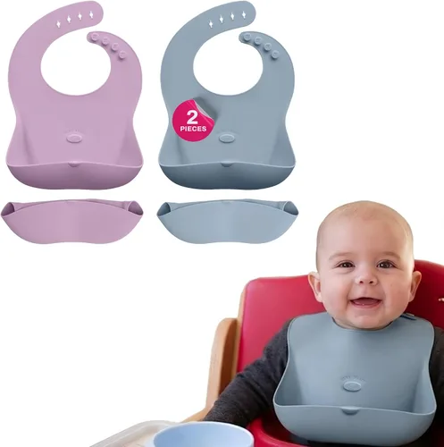 Vista 12 de Abiie Ruby Wrapp - Baberos de silicona para bebés con bolsillo frontal, babero impermeable, resistente a las manchas, baberos de silicona para niños