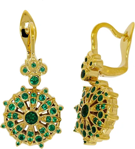 Vista 2 de ETHNIQ Felicia Collection - Aretes colgantes para mujer, diseño floral, chapados en oro amarillo de 22 quilates, adornados con circonita cúbica