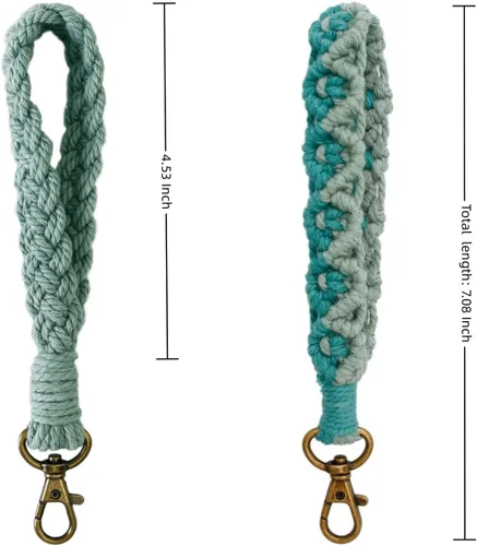 Vista 6 de Llavero de macramé, estilo bohemio, hecho a mano, llavero de muñeca para mujer
