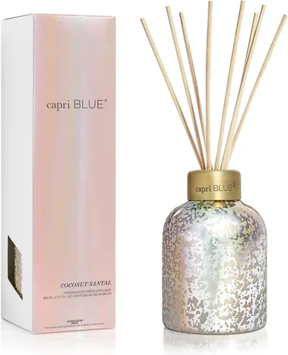 Vista 10 de Capri Blue Difusor de varillas – Viene con aceite difusor perfumado Blue Jean, varillas difusoras y botella de vidrio iridiscente de mercurio