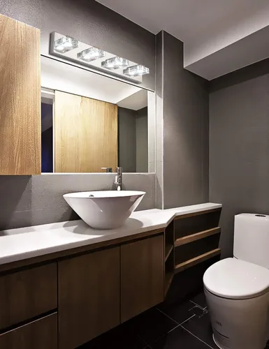 Vista 6 de SOLFART Iluminación LED para baño, 4 luces, regulable, moderno, de vidrio, acero inoxidable, luz de pared sobre espejo
