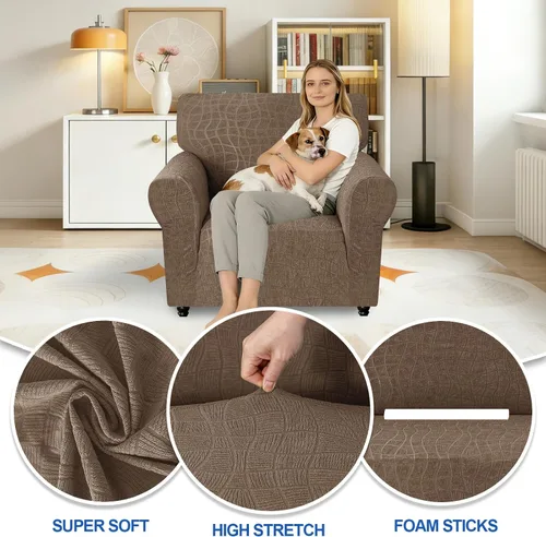 Vista 2 de MAXIJIN Funda impermeable para sillón de sala de estar, 1 pieza elástica con brazos, protector de muebles lavable para perros y mascotas (S, café)