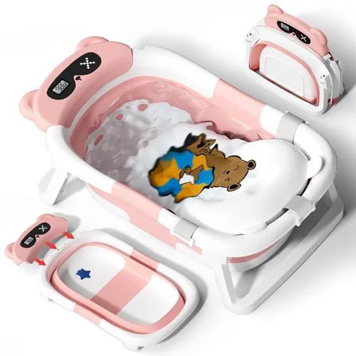 Vista 22 de AVIDOR Bañera de bebé 2 en 1 con soporte para recién nacidos y bebés, bañera plegable para bebés, regalos de baby shower para nuevos padres, gris