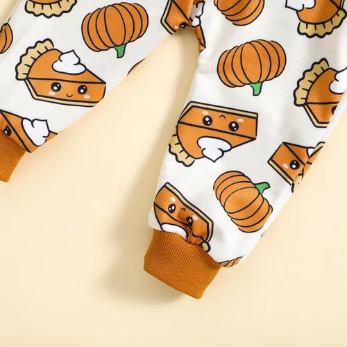 Vista 6 de Conjunto de sudadera de manga larga con estampado floral de calabaza y pantalones para bebé niña