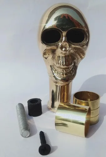 Vista 5 de Mango de cabeza de calavera de latón macizo antiguo para bastones de bastón