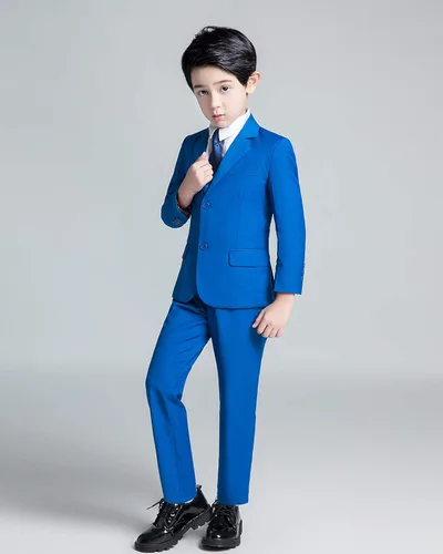 Vista 4 de YuanLu Conjunto de 5 piezas para niños, traje de niño de color azul rey