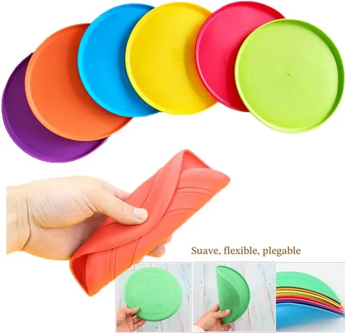 Vista 6 de Juguete de disco volador para niños, juego de césped, para jardín de infantes, juguete de silicona suave, colorido, paquete de 6 unidades a granel